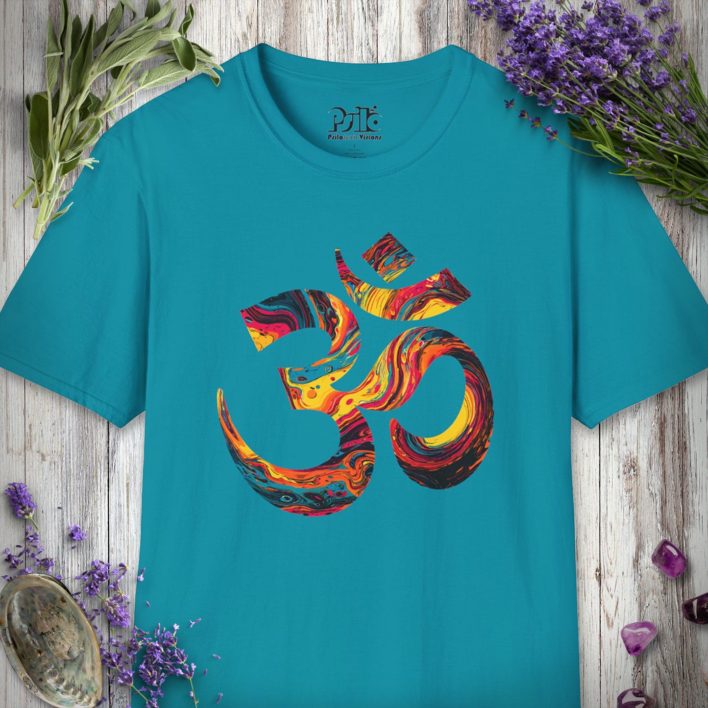 5D1000 "Liquid Light Om" T-SHIRT - Tropical Blue