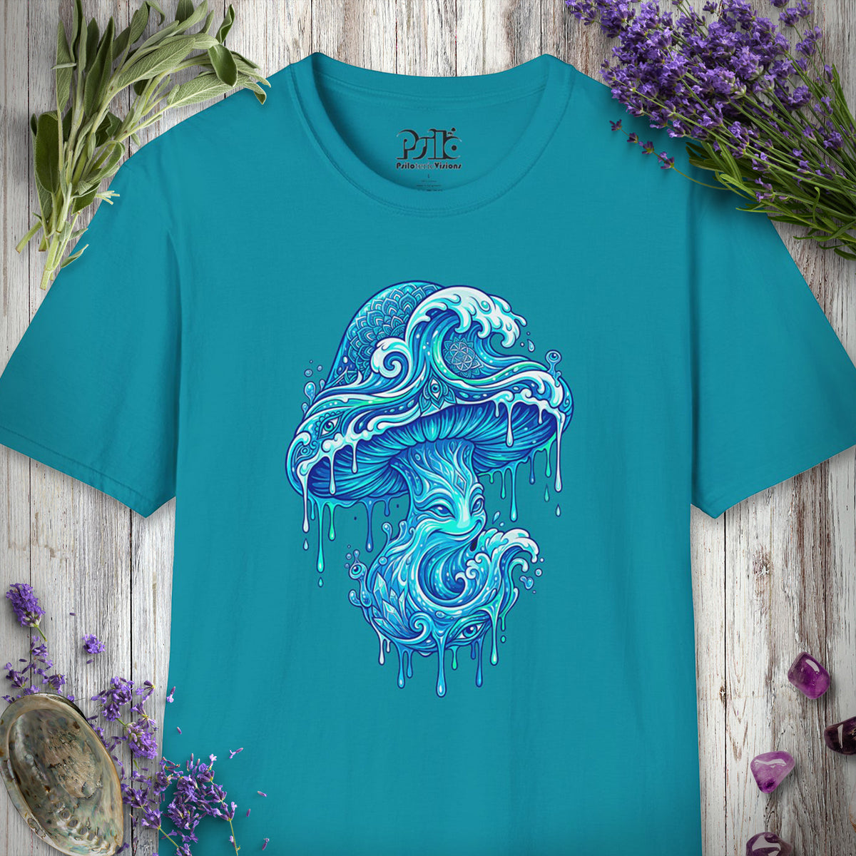 MUSHKETEERS100 "Tsunami Mushroom" T-SHIRT - Tropical Blue