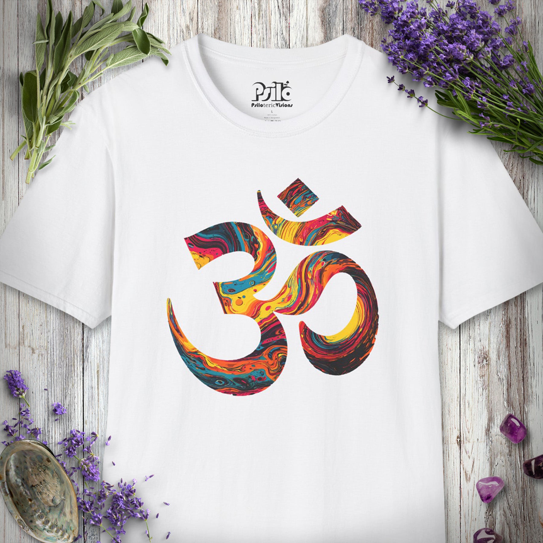 5D1000 "Liquid Light Om" T-SHIRT - White