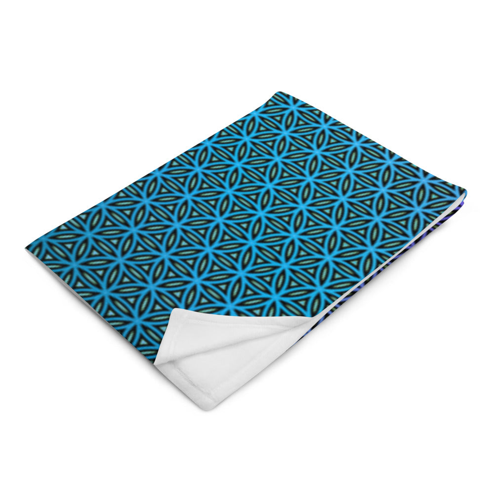 "Blue Flower of Life Pattern" THROW BLANKET, 50″×60″, Left Front