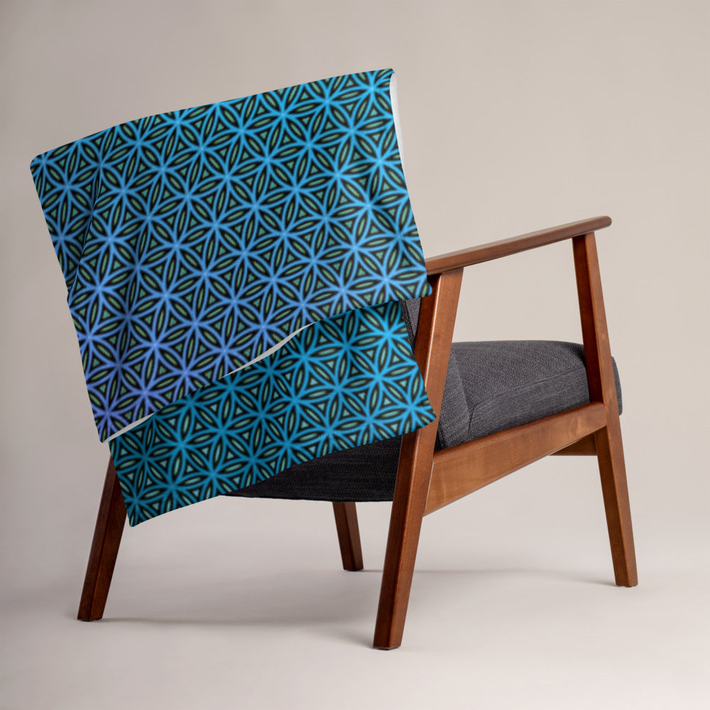 "Blue Flower of Life Pattern" THROW BLANKET, 50″×60″, Lifestyle