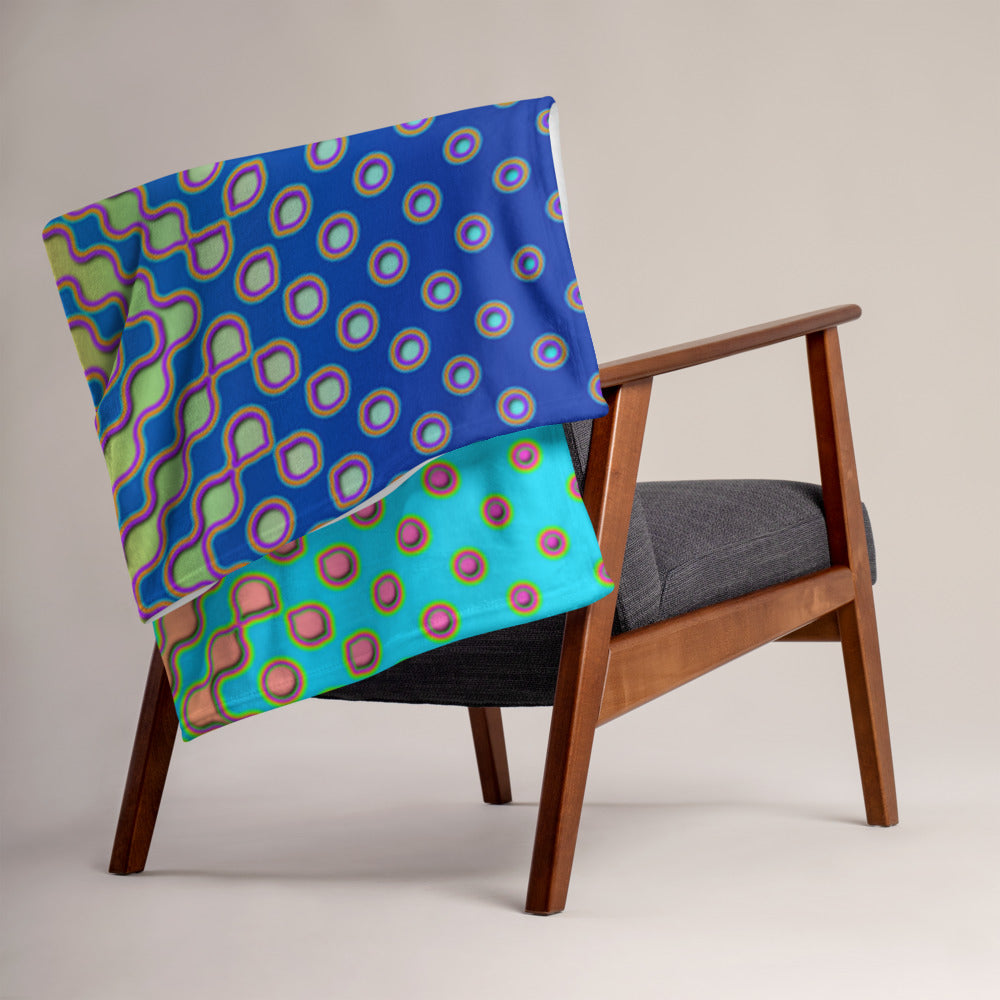 "Morphing Cycles Blue" THROW BLANKET, 50″×60″, Lifestyle