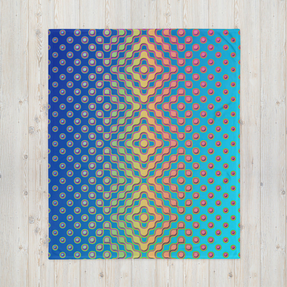 "Morphing Cycles Blue" THROW BLANKET, 50″×60″, Front