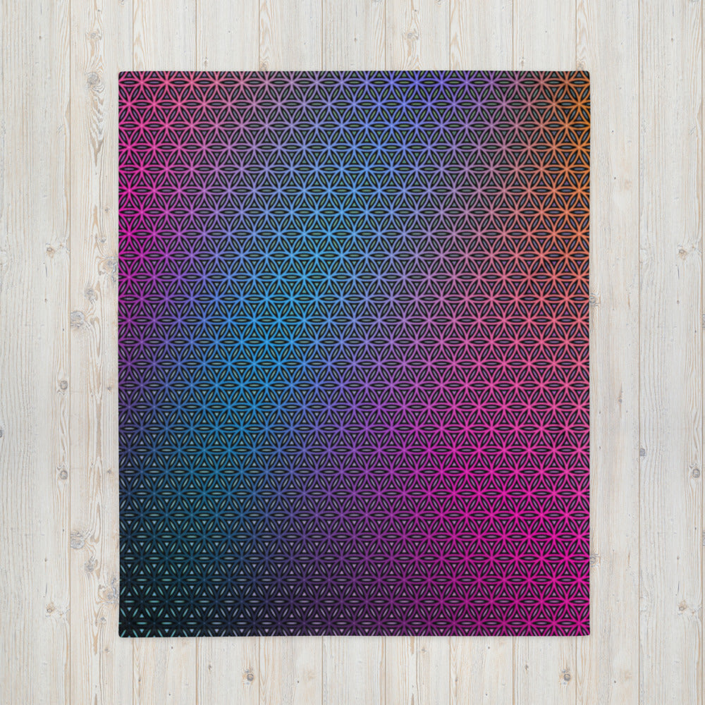 "Rainbow Flower of Life Pattern" THROW BLANKET, 50″×60″, Front