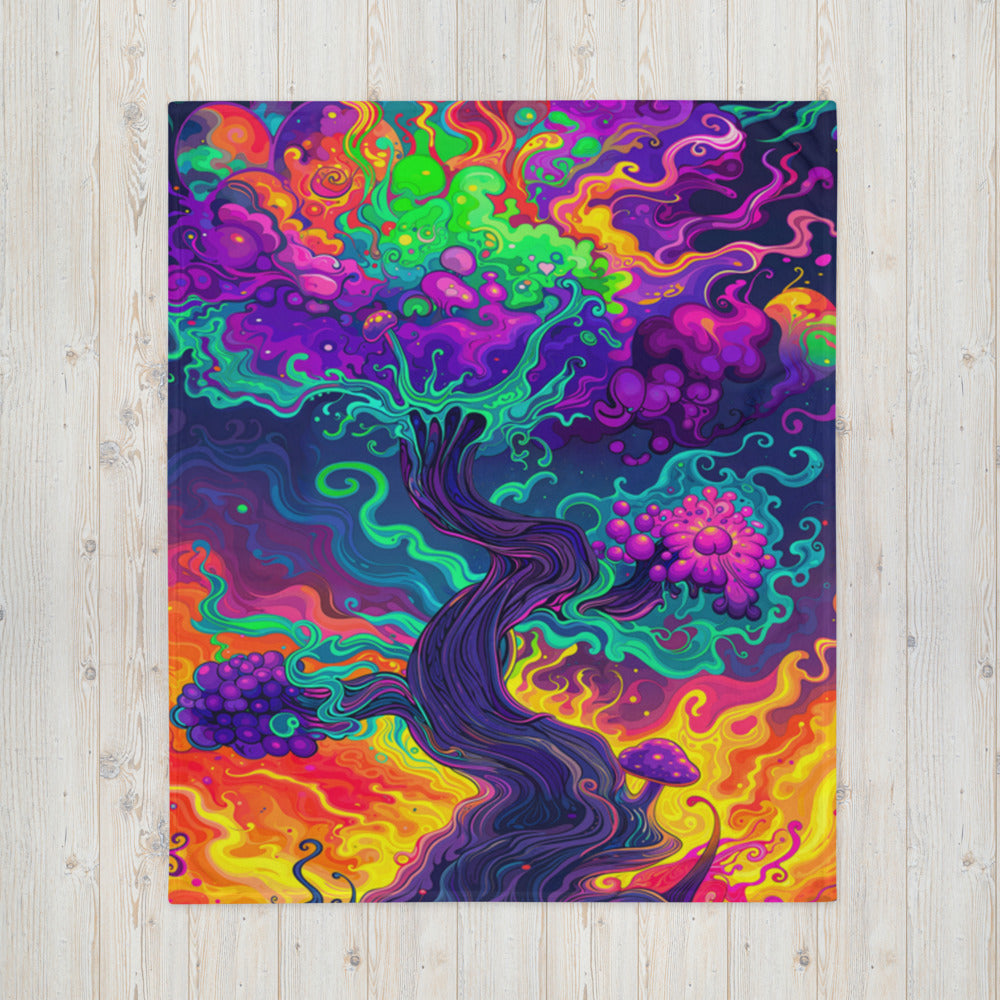 "Mush Tree So Color" THROW BLANKET, 50″×60″, Front