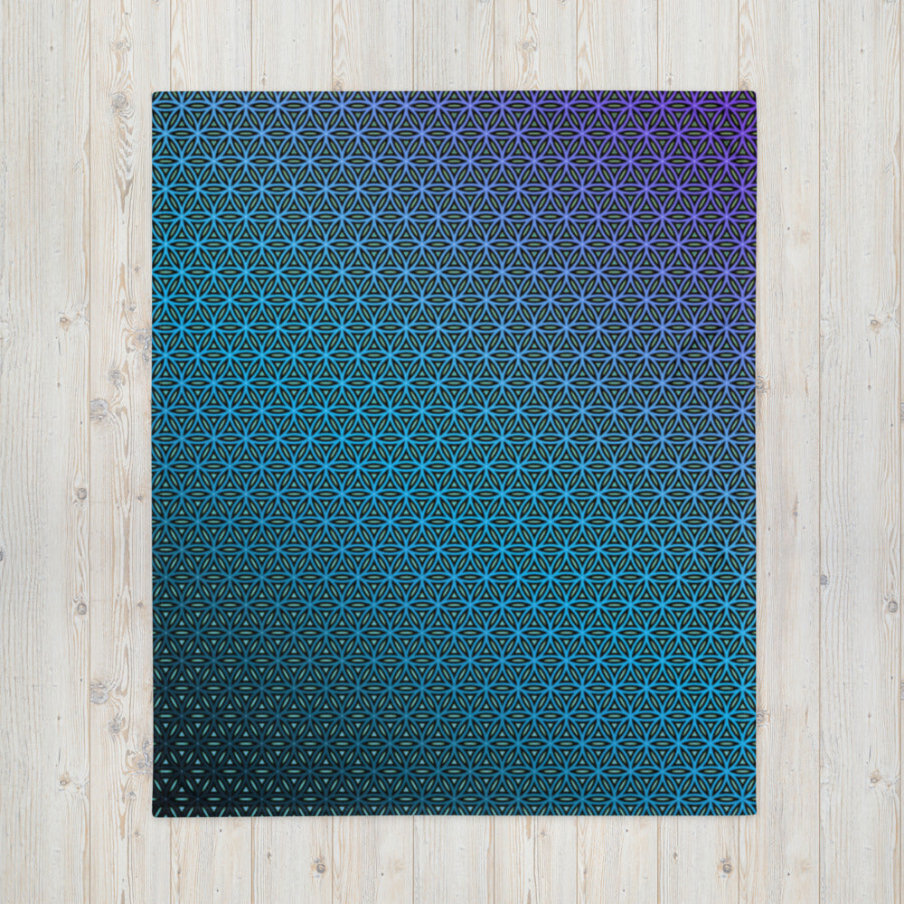 "Blue Flower of Life Pattern" THROW BLANKET, 50″×60″, Front