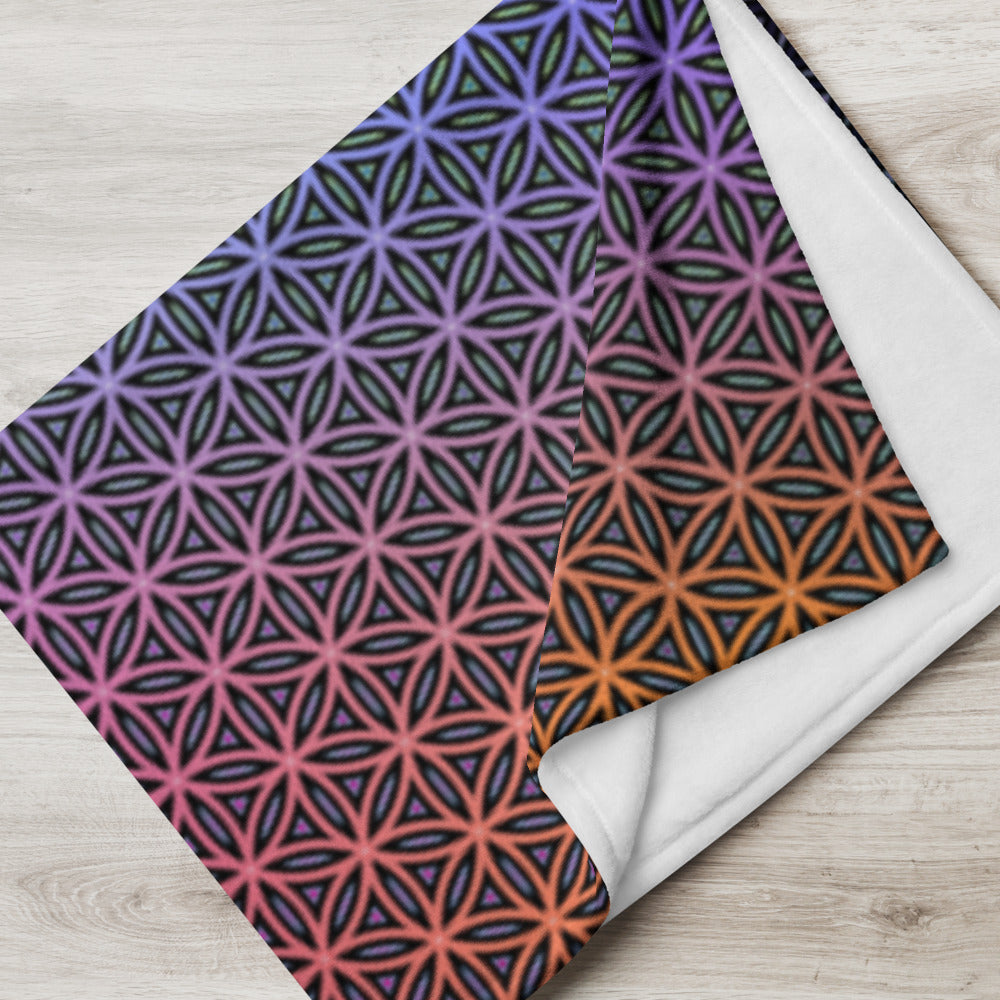 "Rainbow Flower of Life Pattern" THROW BLANKET, 50″×60″, Lifestyle