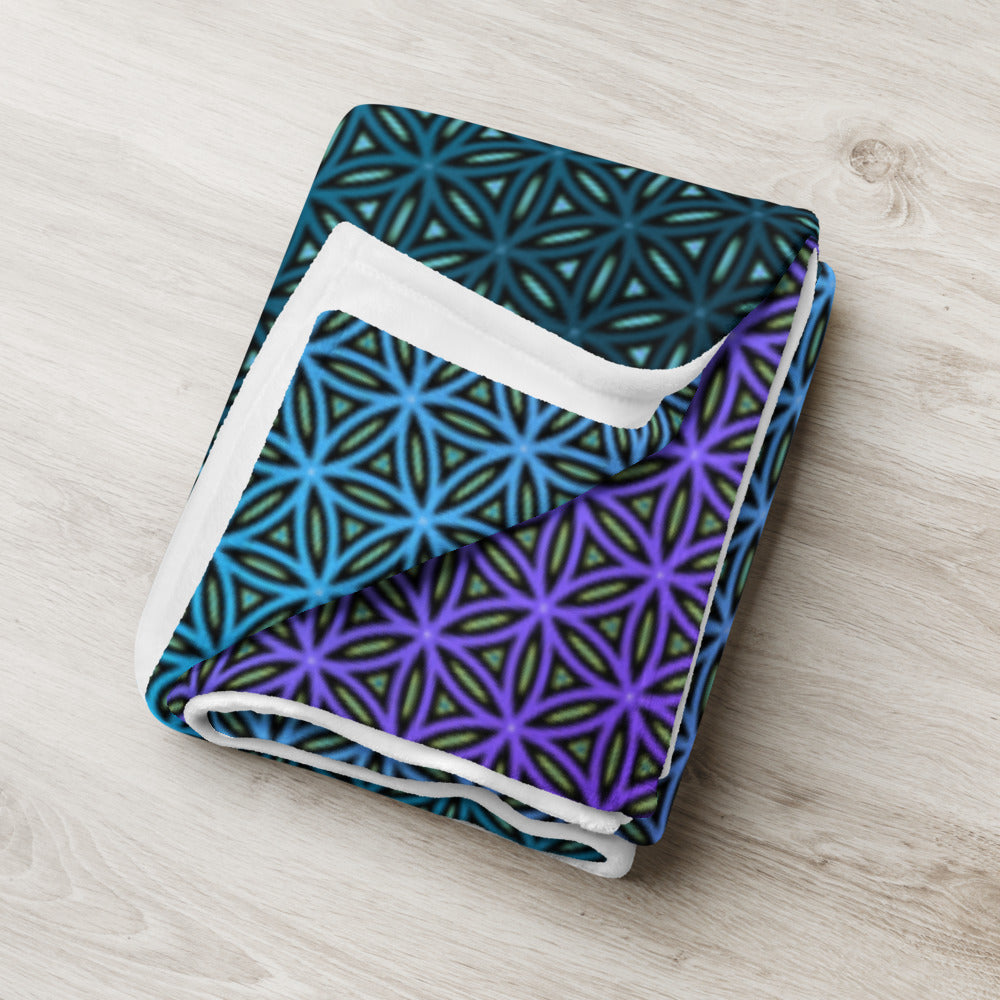 "Blue Flower of Life Pattern" THROW BLANKET, 50″×60″, Lifestyle 2