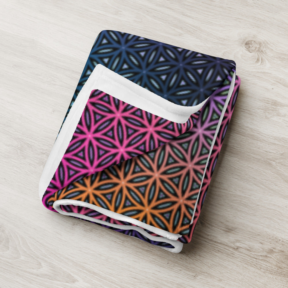 "Rainbow Flower of Life Pattern" THROW BLANKET, 50″×60″, Lifestyle 2