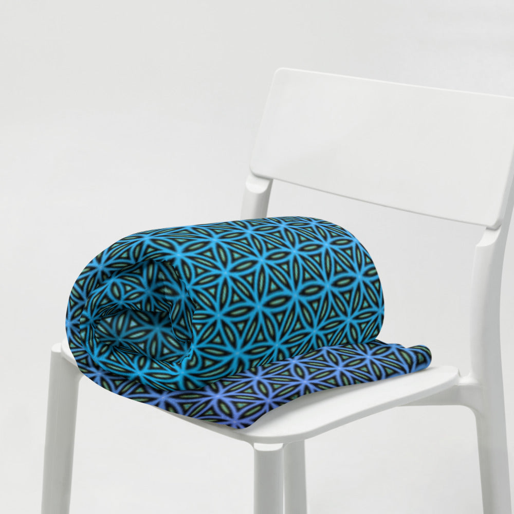 "Blue Flower of Life Pattern" THROW BLANKET, 50″×60″, Lifestyle