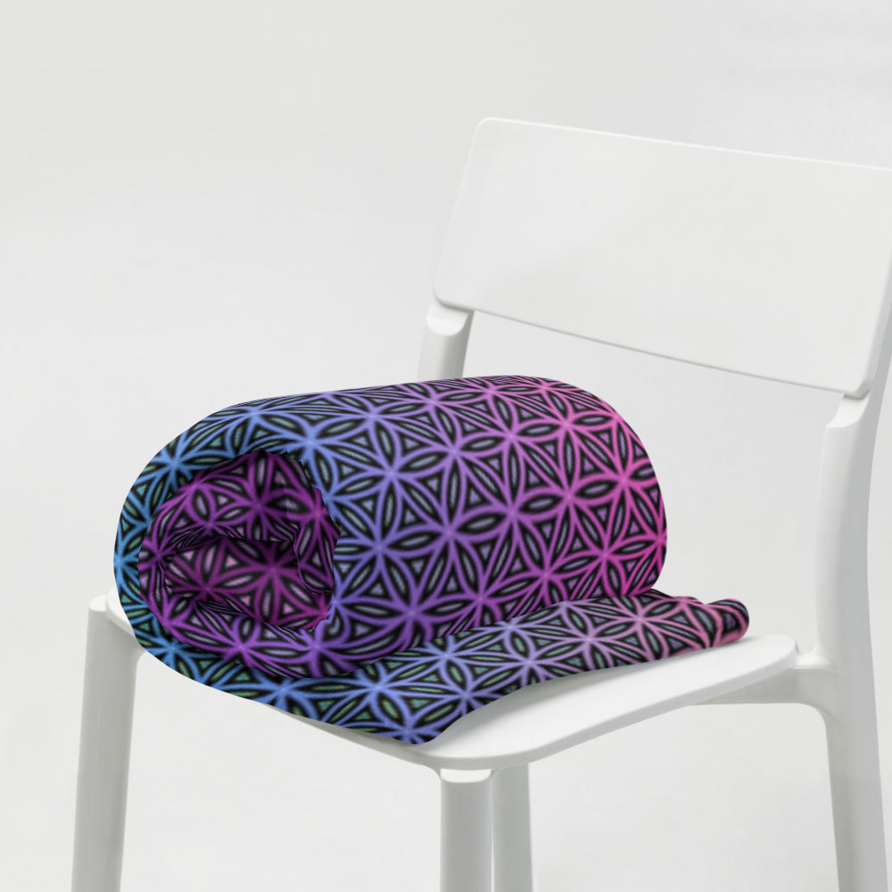 "Rainbow Flower of Life Pattern" THROW BLANKET, 50″×60″, Lifestyle