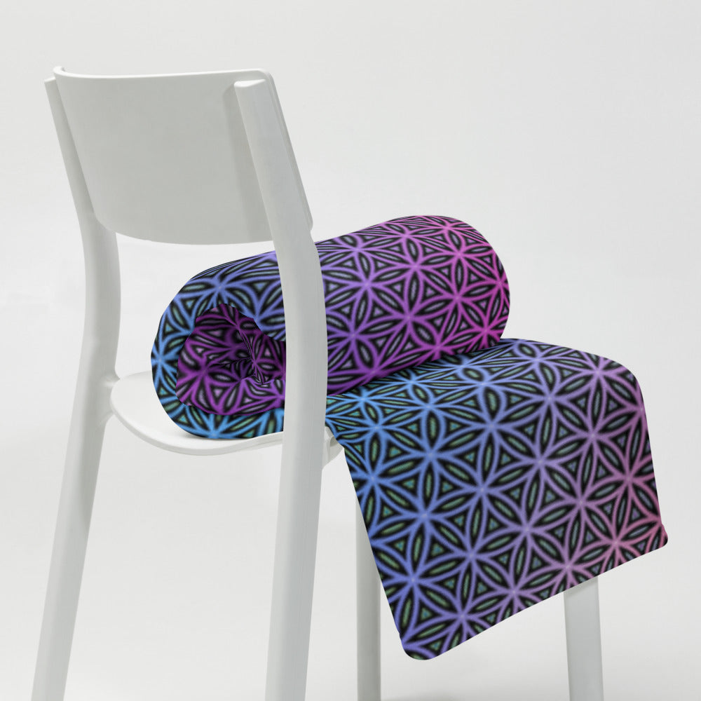"Rainbow Flower of Life Pattern" THROW BLANKET, 50″×60″, Lifestyle 2