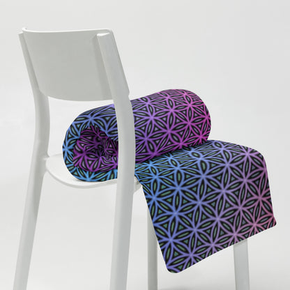 "Rainbow Flower of Life Pattern" THROW BLANKET, 50″×60″, Lifestyle 2