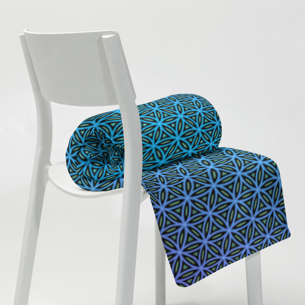 "Blue Flower of Life Pattern" THROW BLANKET, 50″×60″, Lifestyle 2