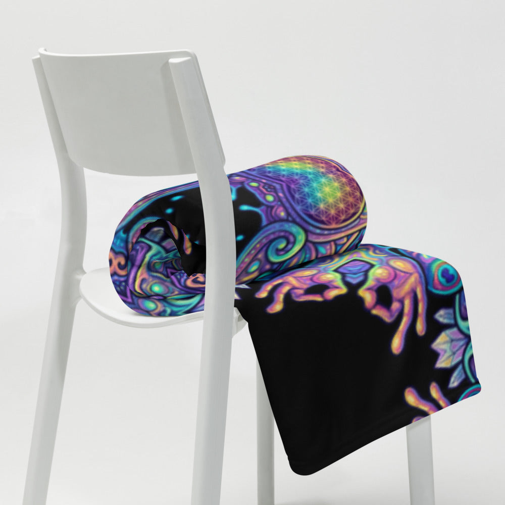 "Higher Pondciousness Mandala" THROW BLANKET, 50″×60″, Lifestyle 2