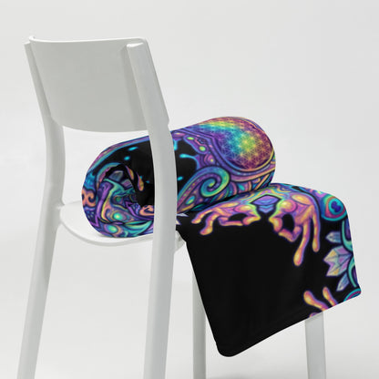 "Higher Pondciousness Mandala" THROW BLANKET, 50″×60″, Lifestyle 2