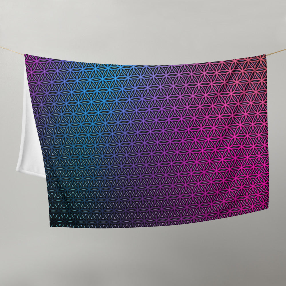 "Rainbow Flower of Life Pattern" THROW BLANKET, 50″×60″, Front