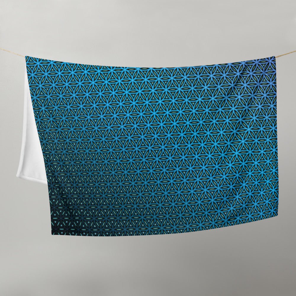 "Blue Flower of Life Pattern" THROW BLANKET, 50″×60″, Front