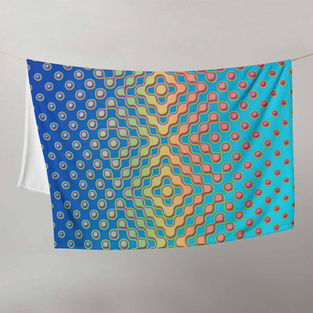"Morphing Cycles Blue" THROW BLANKET, 50″×60″, Front