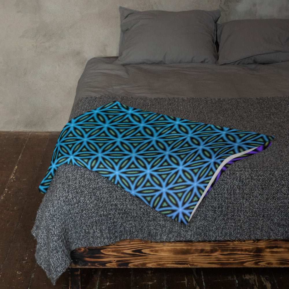 "Blue Flower of Life Pattern" THROW BLANKET, 50″×60″, Lifestyle 2