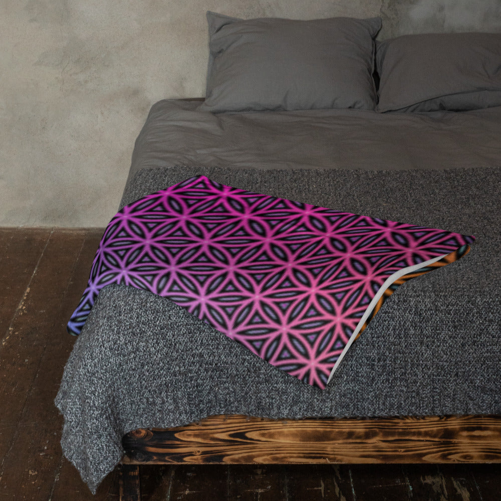 "Rainbow Flower of Life Pattern" THROW BLANKET, 50″×60″, Lifestyle 2