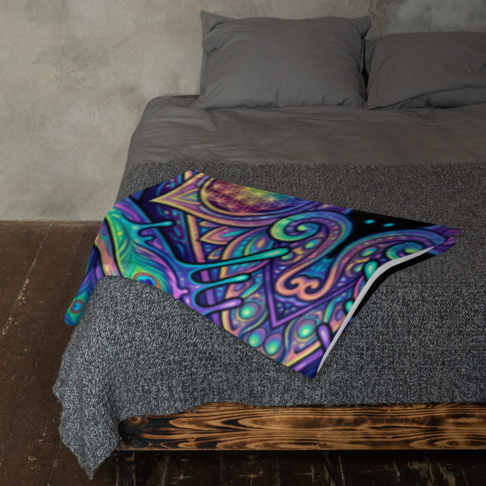"Higher Pondciousness Mandala" THROW BLANKET, 50″×60″, Lifestyle 2