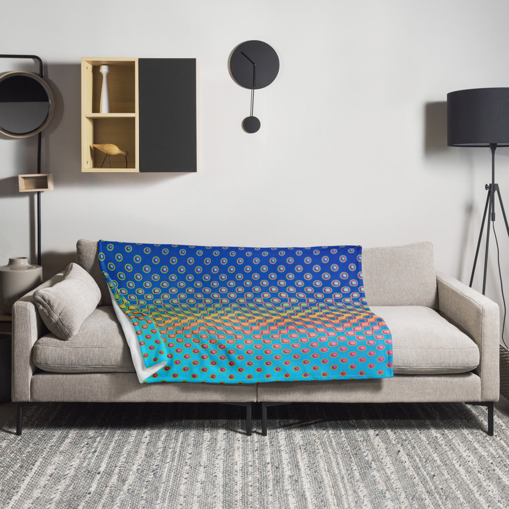 "Morphing Cycles Blue" THROW BLANKET, 50″×60″, Lifestyle