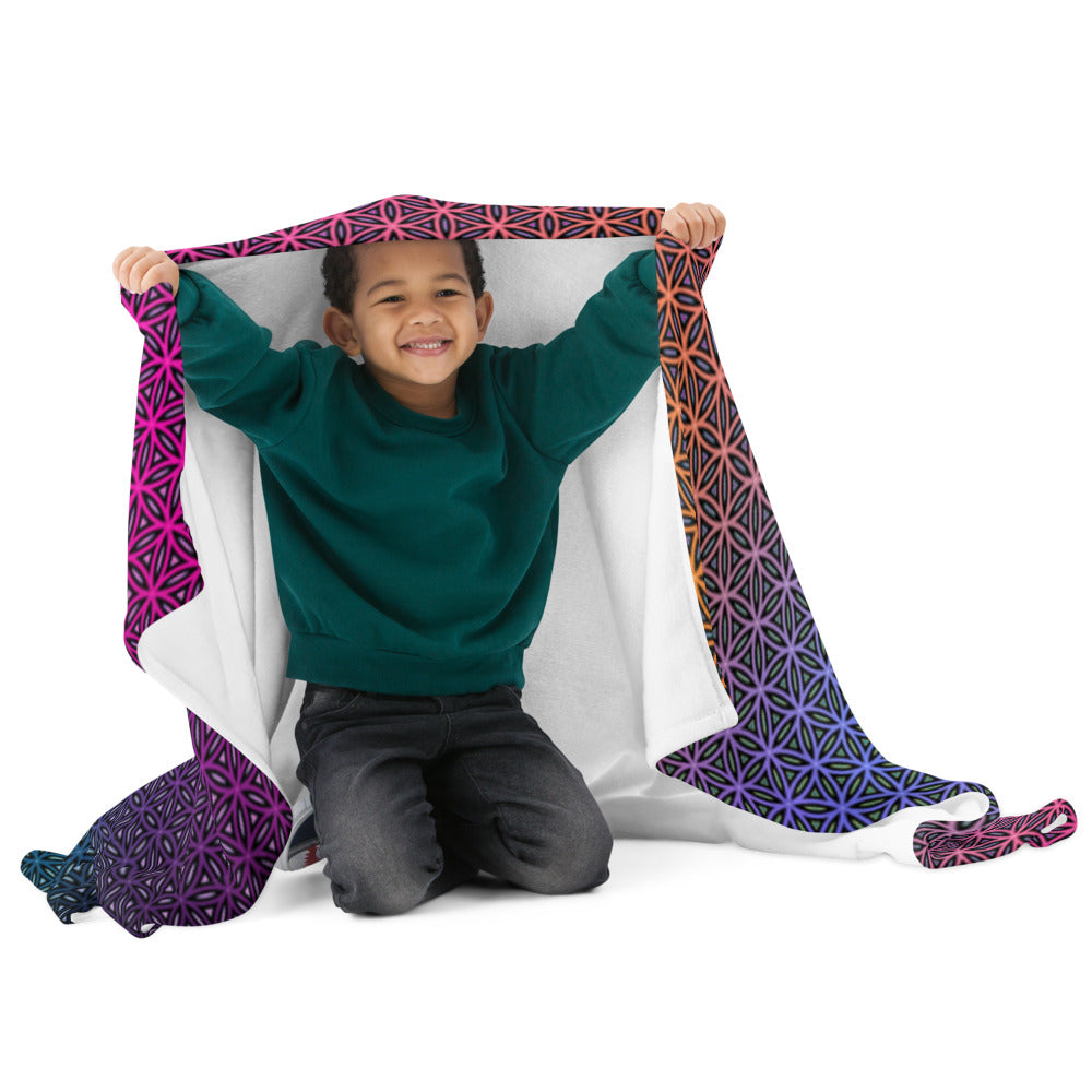 "Rainbow Flower of Life Pattern" THROW BLANKET, 50″×60″, Front