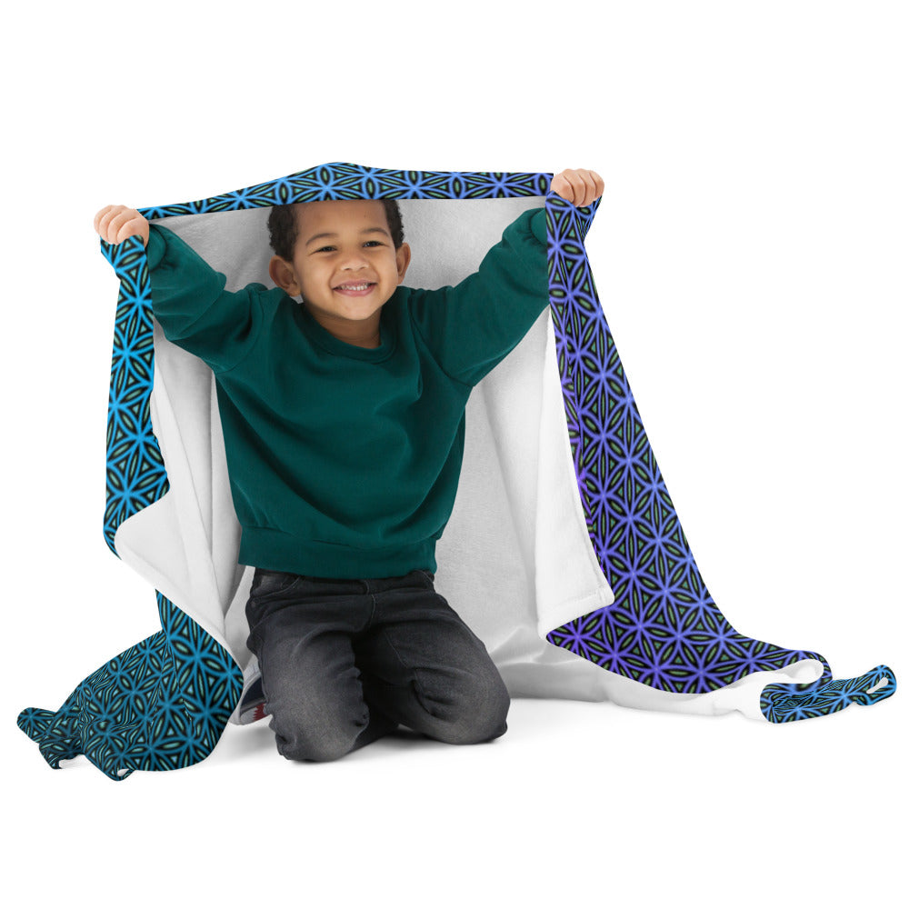 "Blue Flower of Life Pattern" THROW BLANKET, 50″×60″, Front