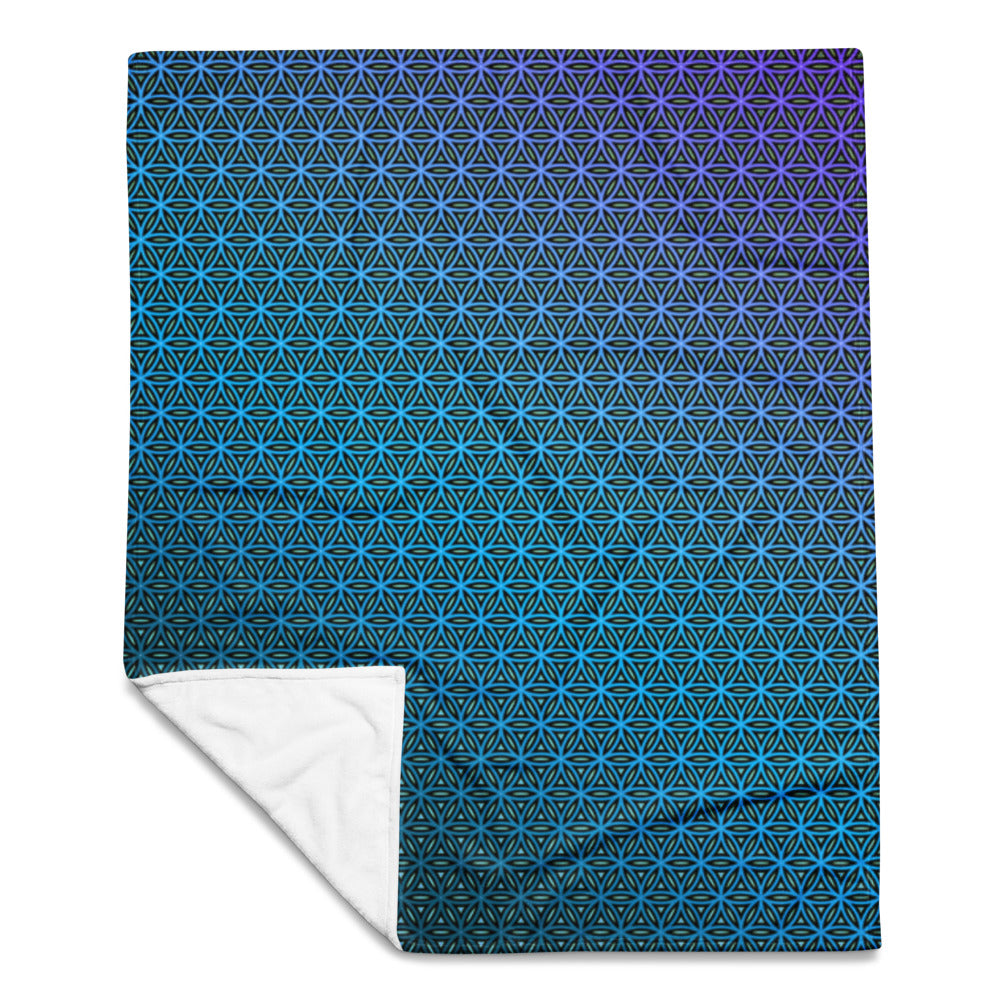 "Blue Flower of Life Pattern" THROW BLANKET, 50″×60″, Front