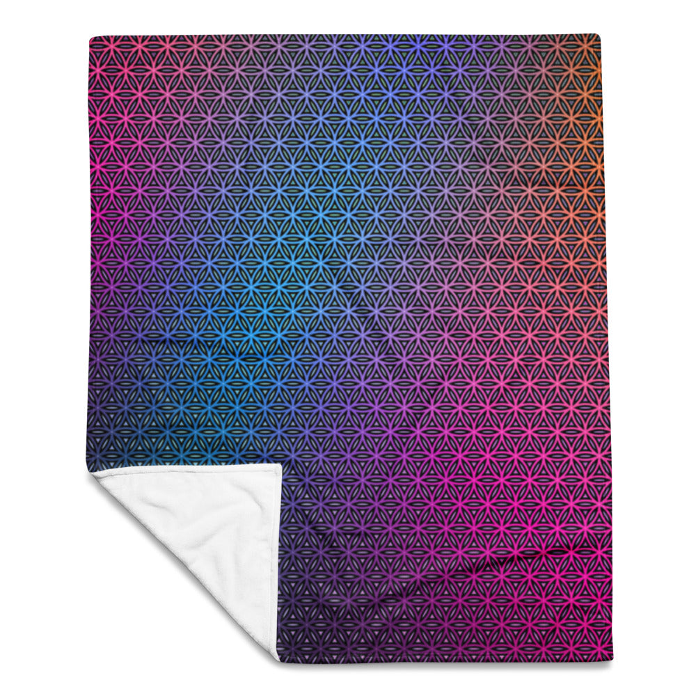 "Rainbow Flower of Life Pattern" THROW BLANKET, 50″×60″, Front