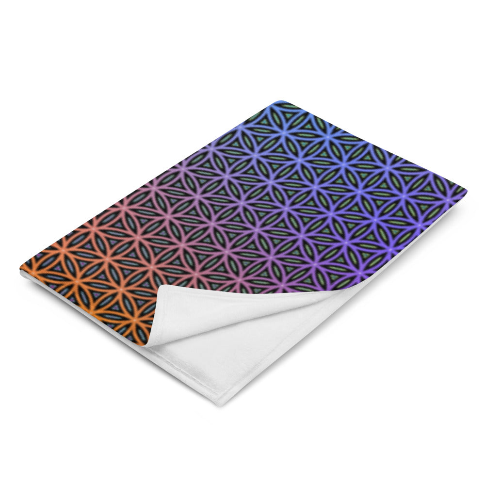 "Rainbow Flower of Life Pattern" THROW BLANKET, 60″×80″, Left Front