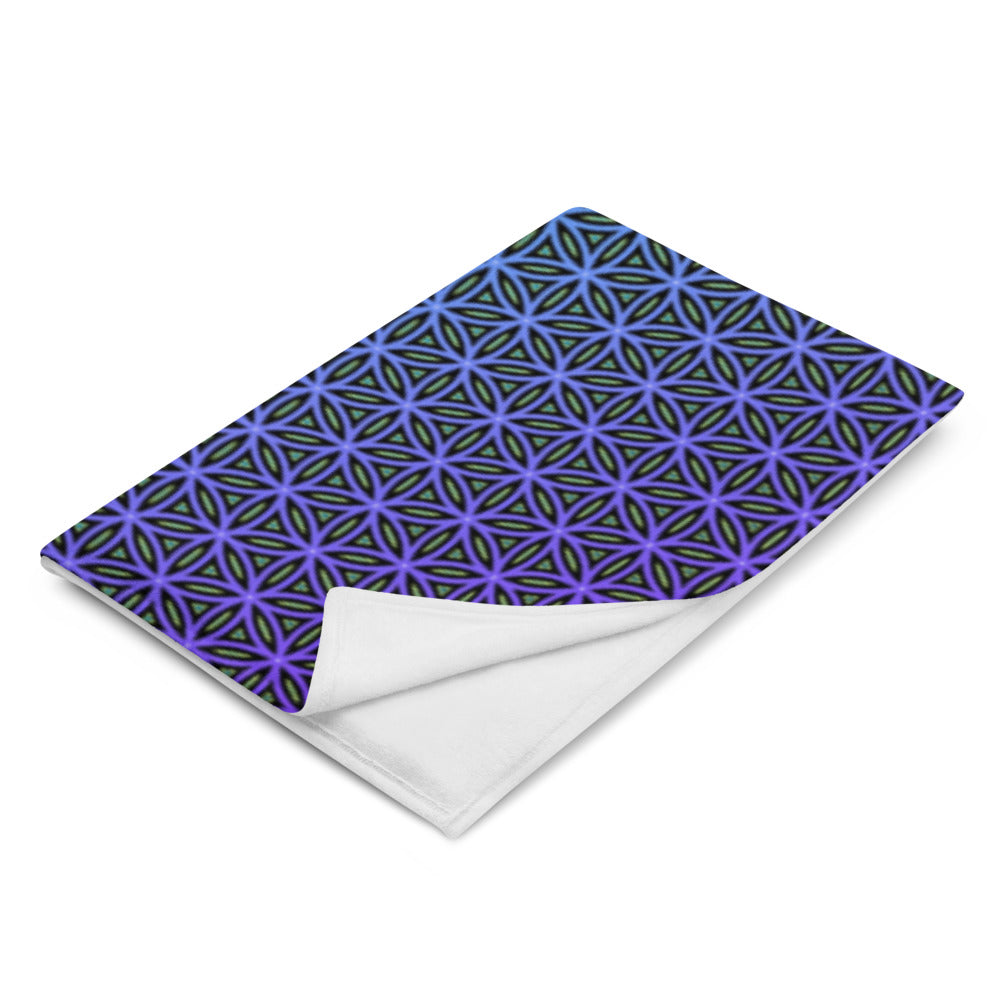 "Blue Flower of Life Pattern" THROW BLANKET, 60″×80″, Left Front