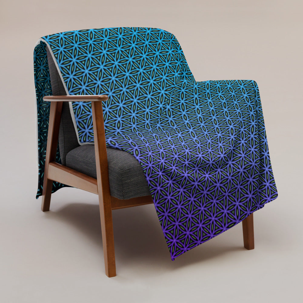 "Blue Flower of Life Pattern" THROW BLANKET, 60″×80″, Lifestyle