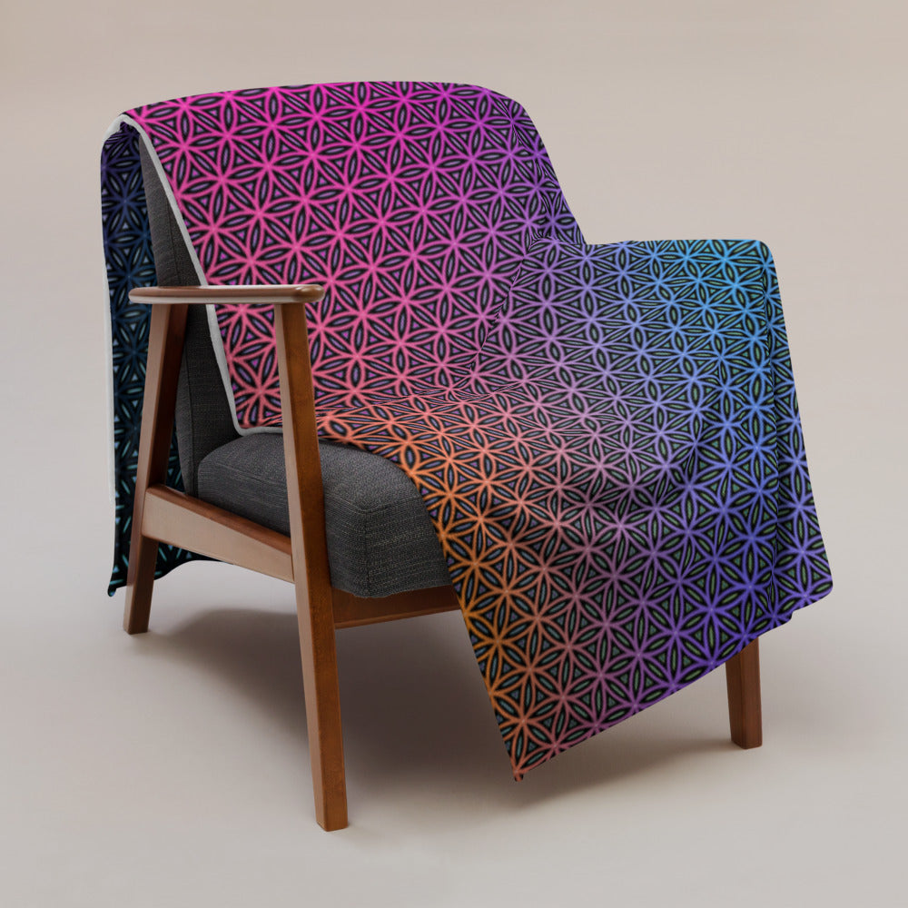 "Rainbow Flower of Life Pattern" THROW BLANKET, 60″×80″, Lifestyle