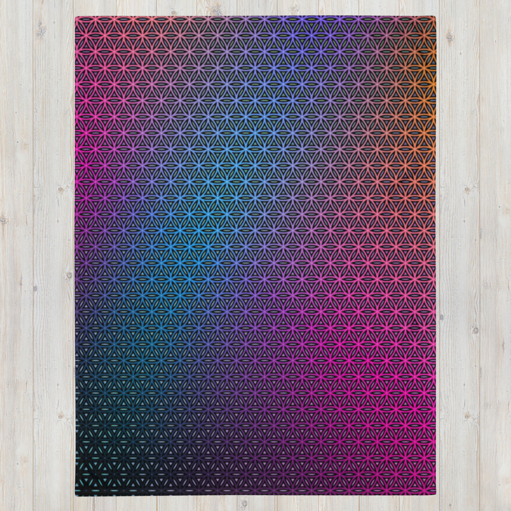 "Rainbow Flower of Life Pattern" THROW BLANKET, 60″×80″, Front