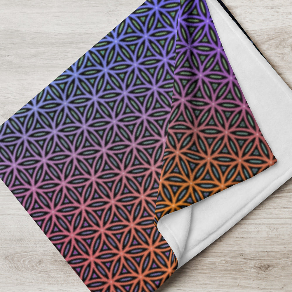 "Rainbow Flower of Life Pattern" THROW BLANKET, 60″×80″, Lifestyle