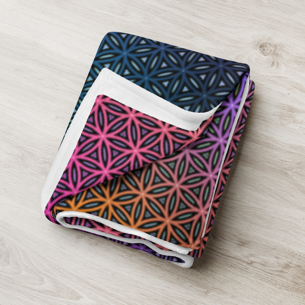 "Rainbow Flower of Life Pattern" THROW BLANKET, 60″×80″, Lifestyle 2