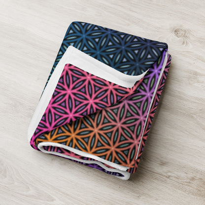 "Rainbow Flower of Life Pattern" THROW BLANKET, 60″×80″, Lifestyle 2