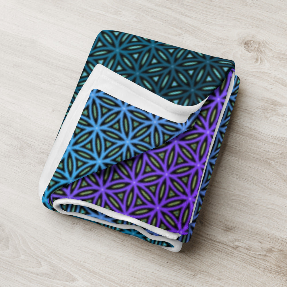 "Blue Flower of Life Pattern" THROW BLANKET, 60″×80″, Lifestyle 2