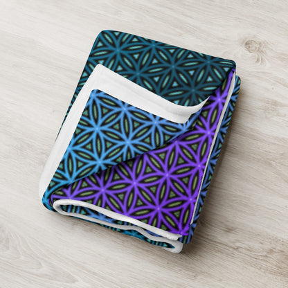 "Blue Flower of Life Pattern" THROW BLANKET, 60″×80″, Lifestyle 2