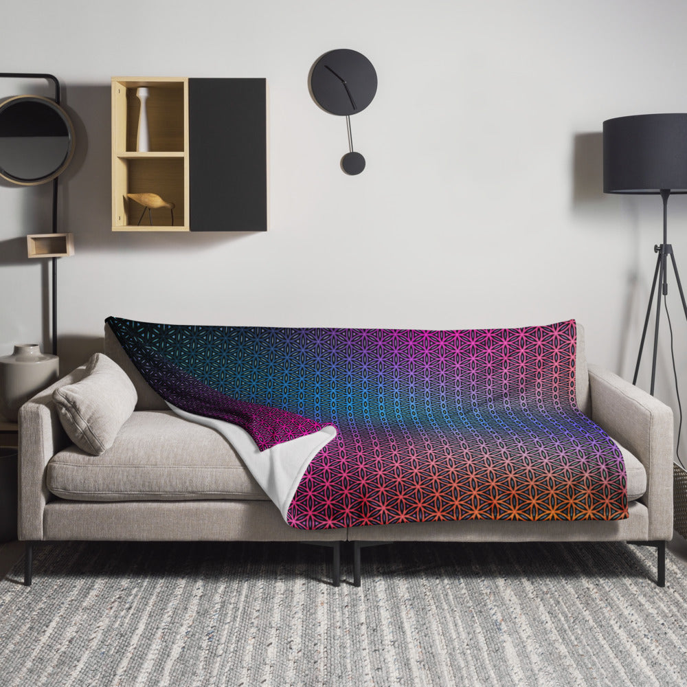 "Rainbow Flower of Life Pattern" THROW BLANKET, 60″×80″, Lifestyle