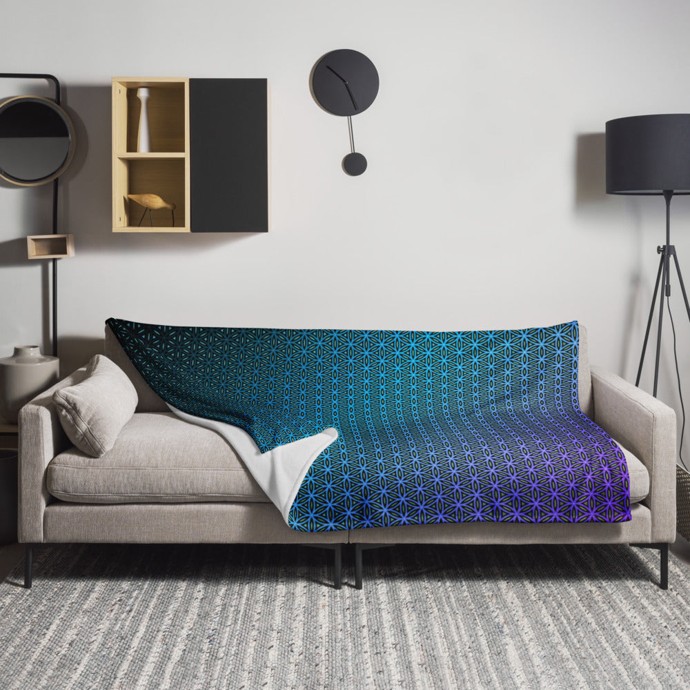 "Blue Flower of Life Pattern" THROW BLANKET, 60″×80″, Lifestyle