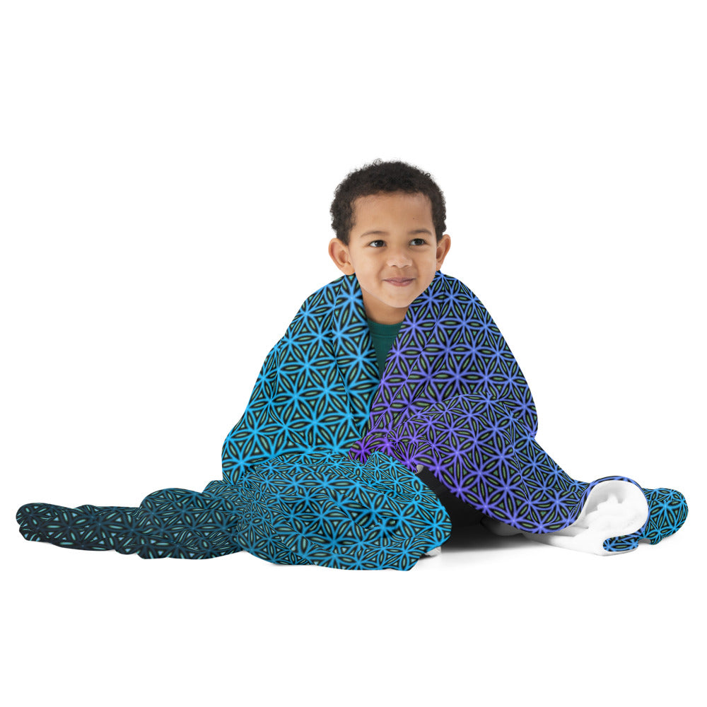 "Blue Flower of Life Pattern" THROW BLANKET, 60″×80″, Front