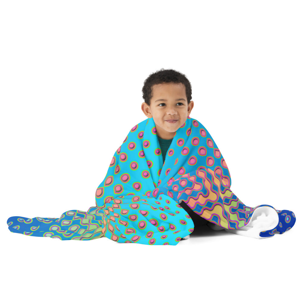 "Morphing Cycles Blue" THROW BLANKET, 60″×80″, Front