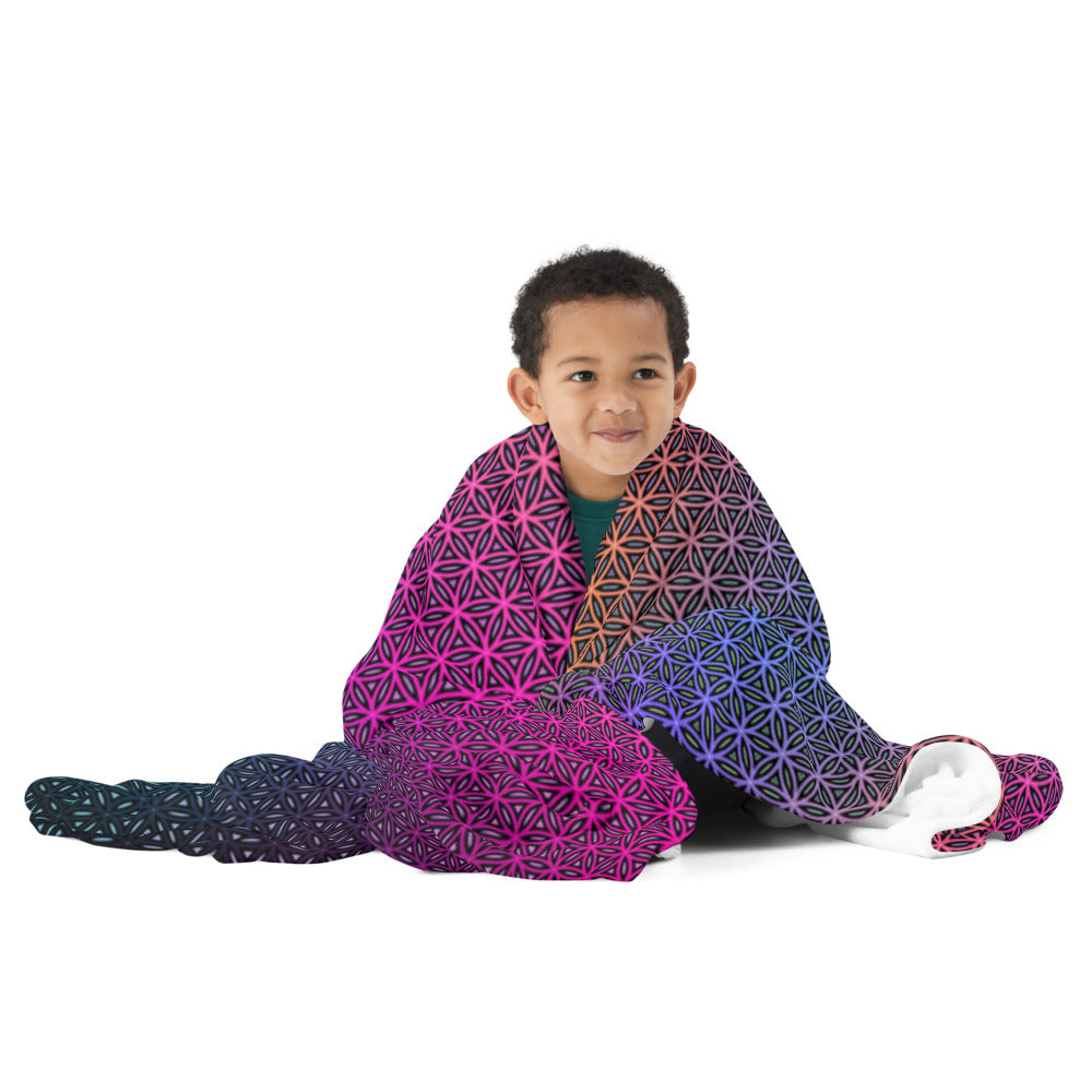 "Rainbow Flower of Life Pattern" THROW BLANKET, 60″×80″, Front