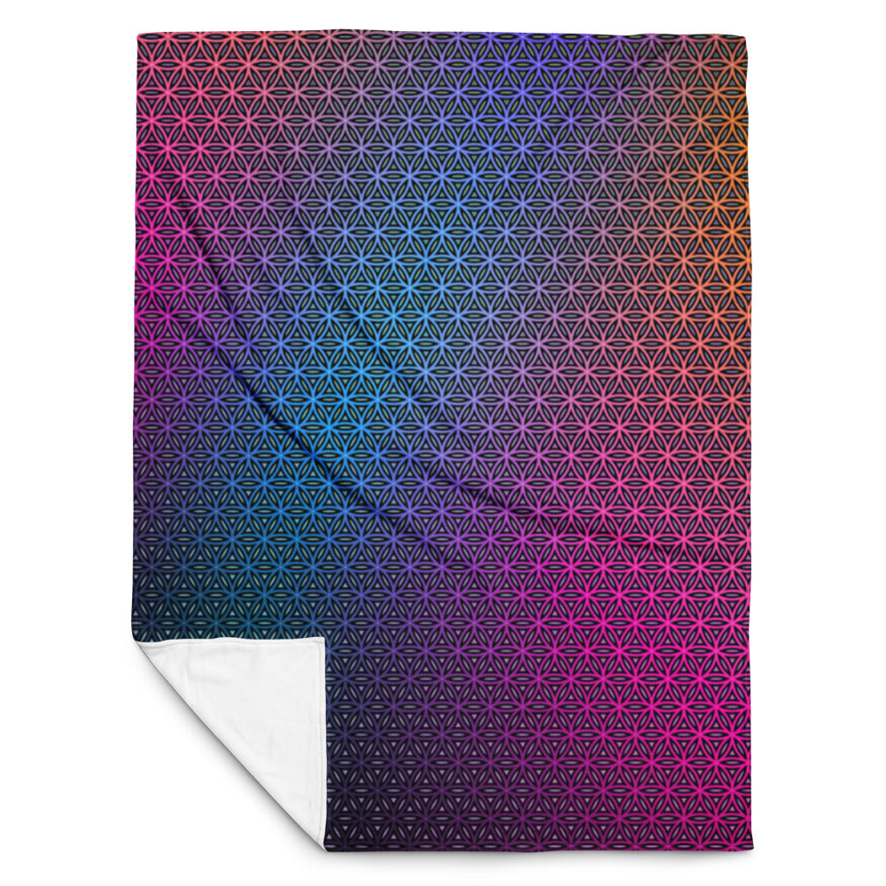 "Rainbow Flower of Life Pattern" THROW BLANKET, 60″×80″, Front