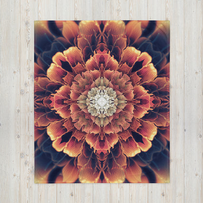 "Mandala Bloom" throw blanket shown flat, full flower mandala print visible.