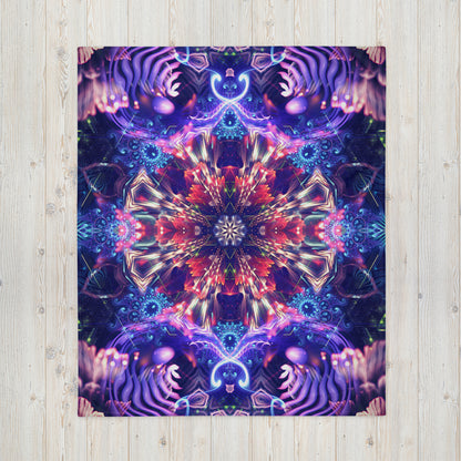 "Flow State" throw blanket shown flat, full psychedelic mandala print visible.