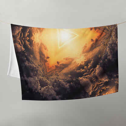 "Adieu" visionary art throw blanket viewed straight on, corner to corner.